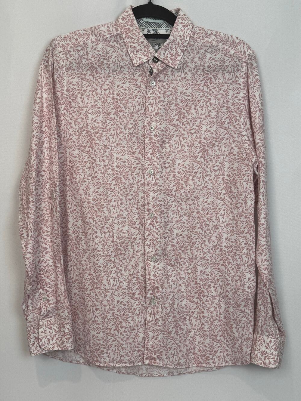 Ted Baker London Mens Linen Leaf Print Shirt Sz 3/M